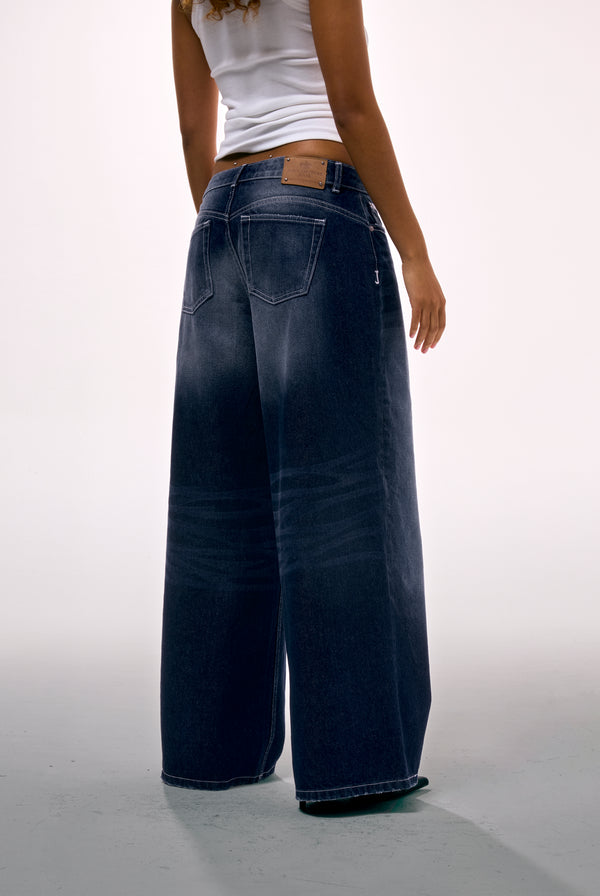 MID WASH DIAMANTE WIDE LEG JEANS