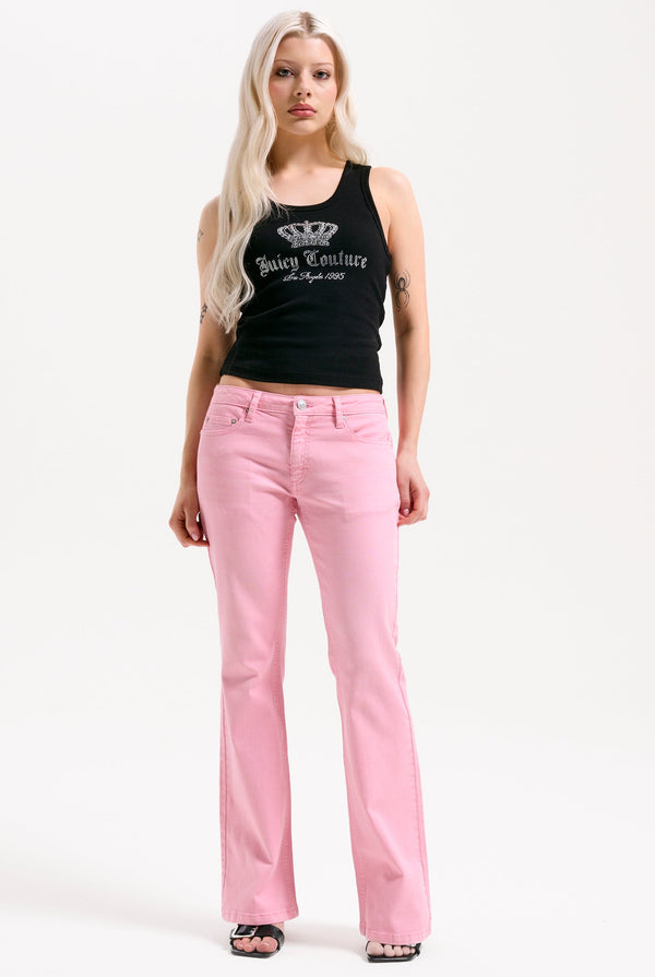 PINK WASH DIGI DIAMANTE MID RISE FLARED JEANS