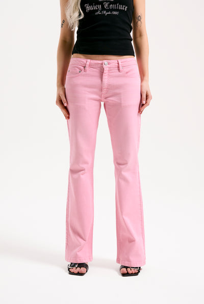 PINK WASH DIGI DIAMANTE MID RISE FLARED JEANS