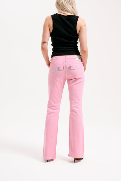PINK WASH DIGI DIAMANTE MID RISE FLARED JEANS
