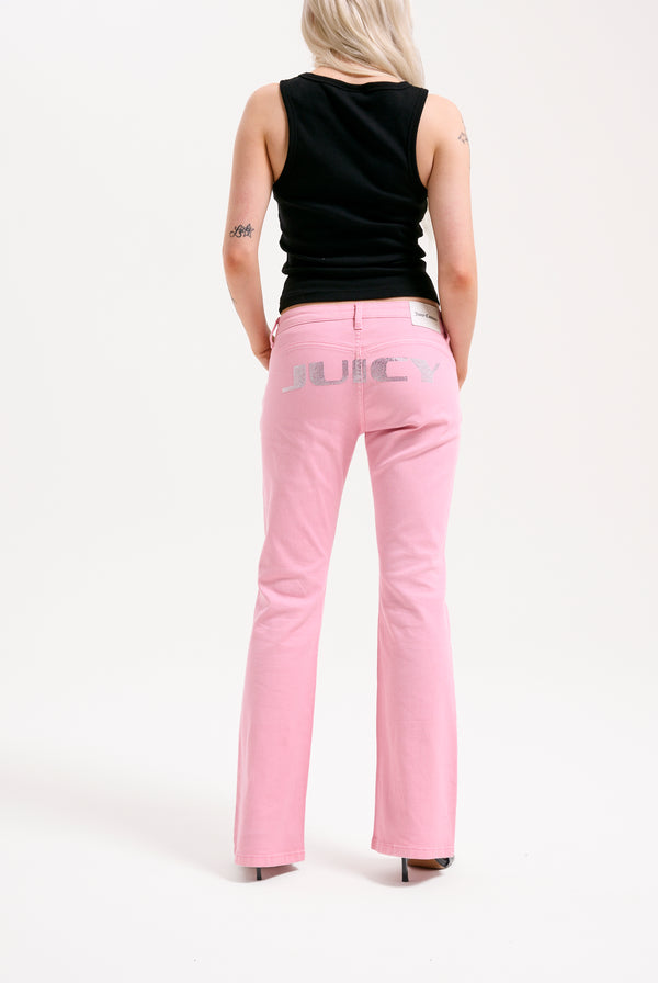 PINK WASH DIGI DIAMANTE MID RISE FLARED JEANS