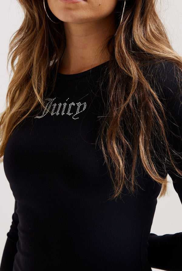 BLACK JERSEY DIAMANTÉ LONG SLEEVE MIDI DRESS