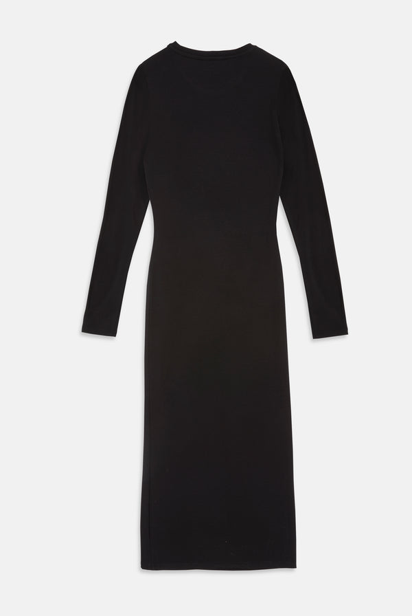 BLACK JERSEY DIAMANTÉ LONG SLEEVE MIDI DRESS