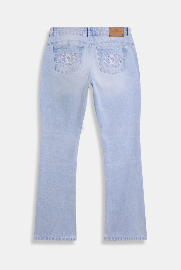 LIGHT WASH DOG CREST BOOTCUT JEANS