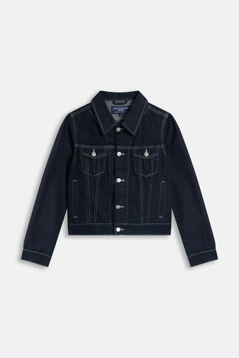 Displays the Indigo Denim 'Juicy' branded Dog Crest Jacket