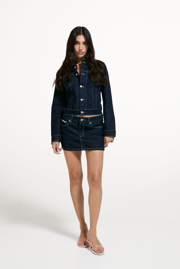 Indigo Denim Dog Crest Mini Skirt
