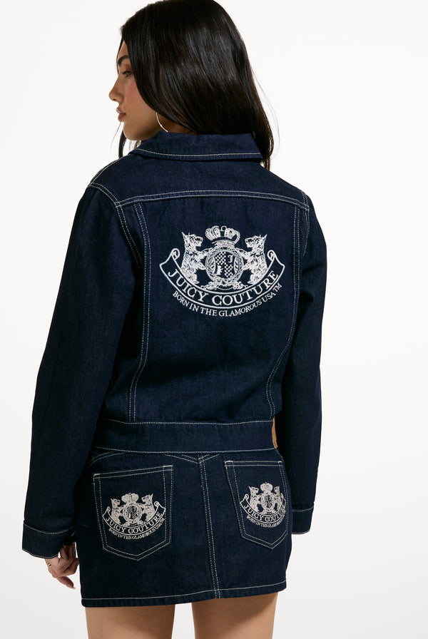 Indigo Denim Dog Crest Mini Skirt