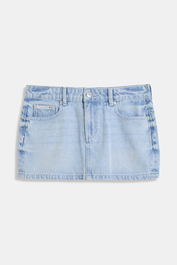 LIGHT WASH DENIM DOG CREST MINI SKIRT