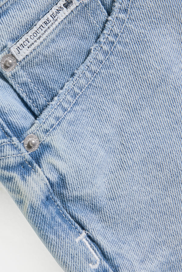 LIGHT WASH DENIM DOG CREST MINI SKIRT