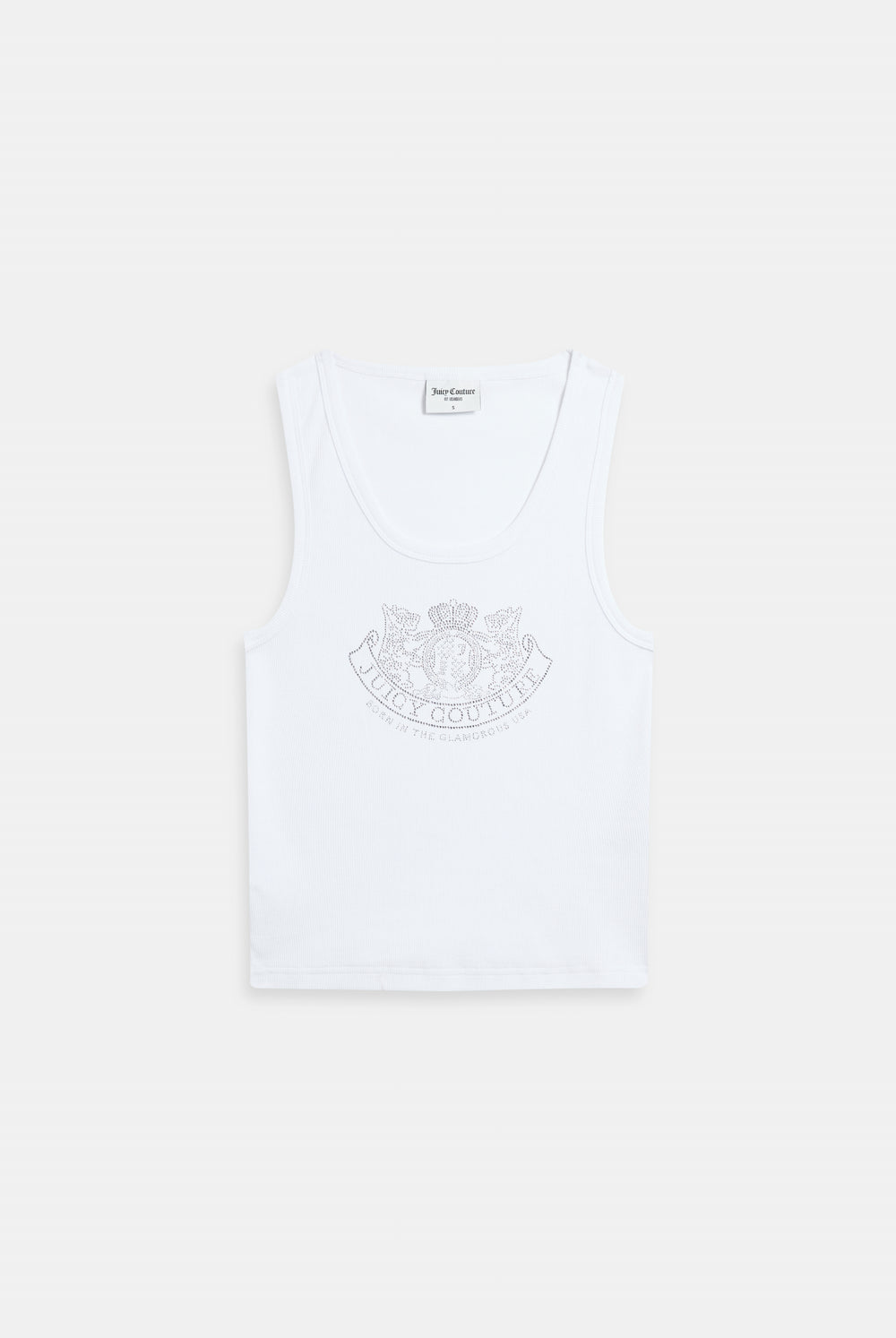 Displays the White Diamanté 'Juicy' branded Dog Crest vest