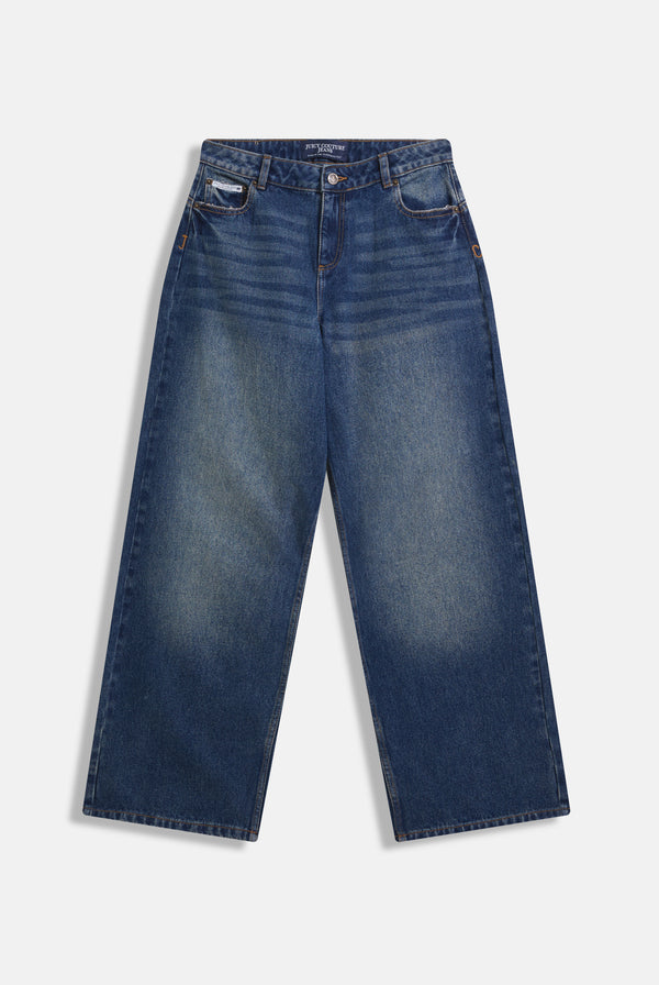 VINTAGE WASH MID RISE WIDE LEG JEAN