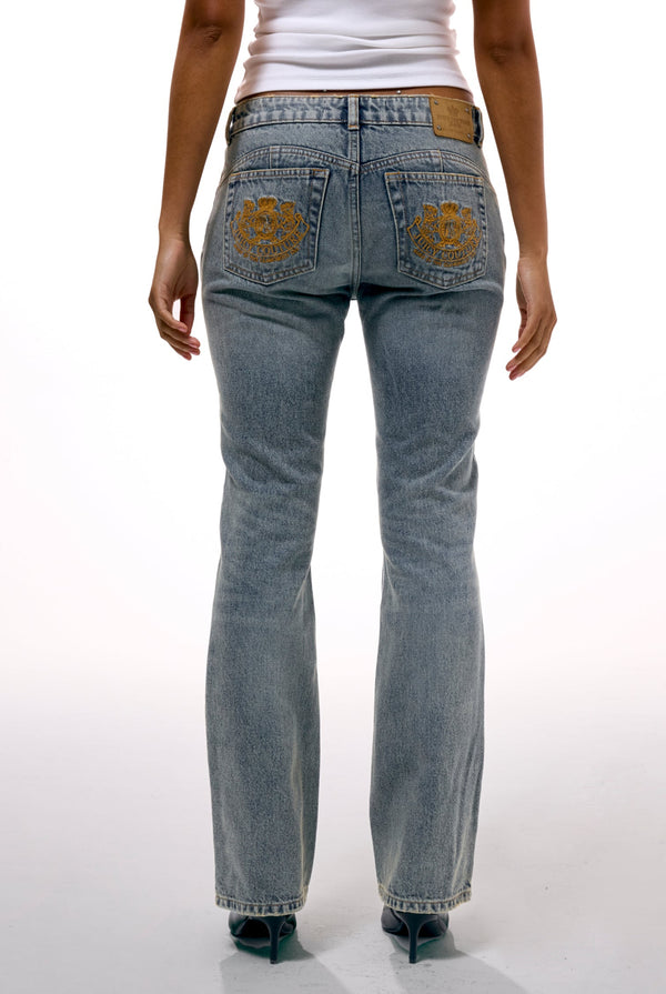 VINTAGE WASH DOG CREST BOOTCUT JEANS
