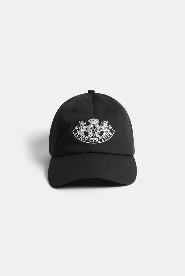 Displays a Black 'Juicy' branded Dog crest baseball cap 