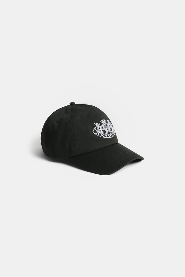 Displays a Black 'Juicy' branded Dog crest baseball cap 