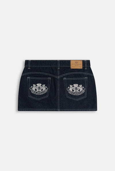 Indigo Denim Dog Crest Mini Skirt