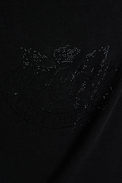 Displays the Black 'Juicy' branded Diamanté Dog Crest Long Sleeve T-Shirt featuring the juicy logo branding
