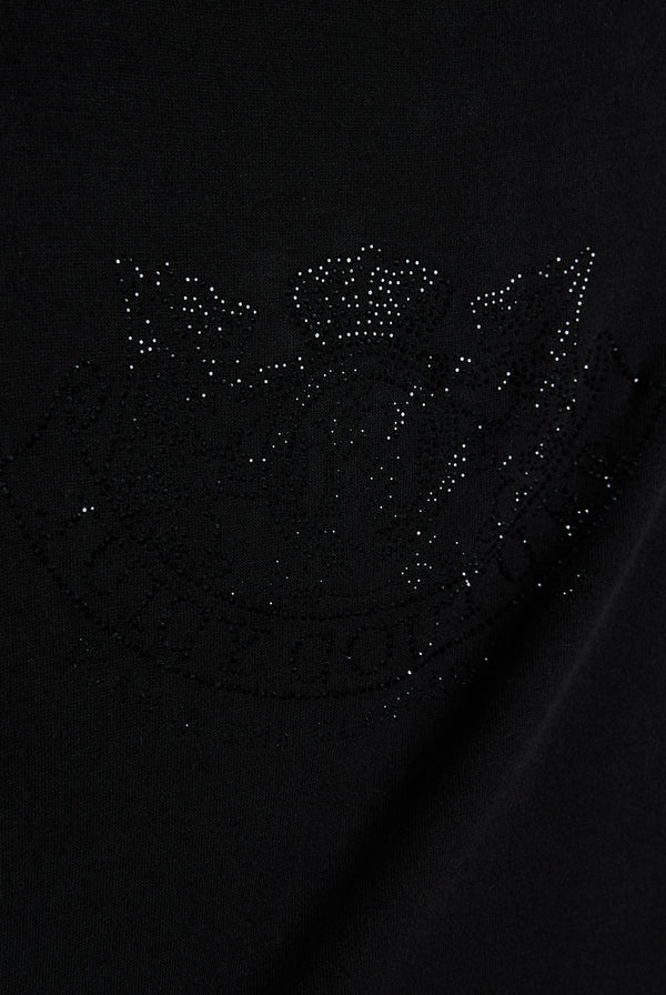Displays the Black 'Juicy' branded Diamanté Dog Crest Long Sleeve T-Shirt featuring the juicy logo branding