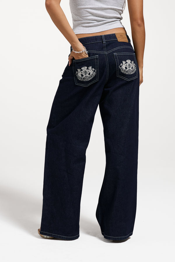 Indigo Denim Mid Rise Wide Leg Jeans