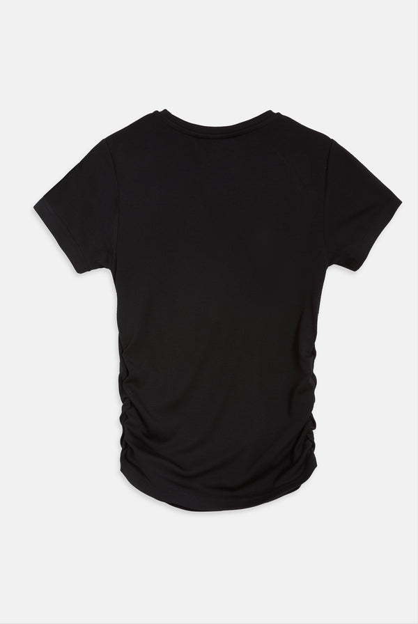 BLACK JERSEY DIAMANTÉ RUCHED TEE