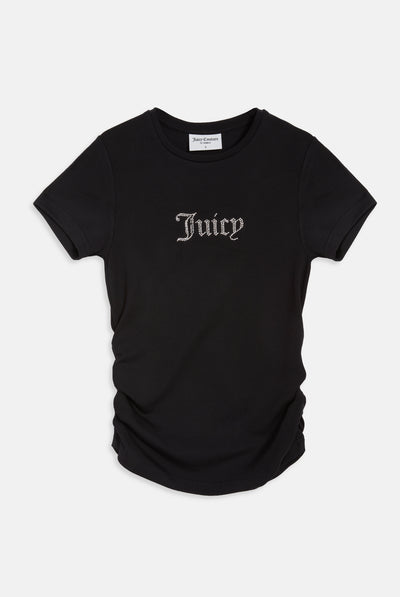 BLACK JERSEY DIAMANTÉ RUCHED TEE