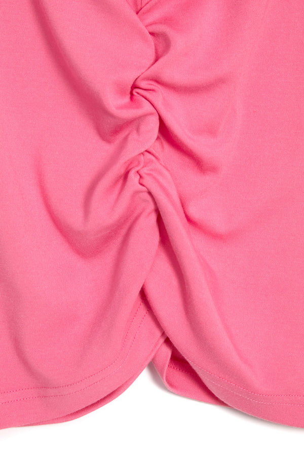 HOT PINK JERSEY DIAMANTÉ RUCHED TEE