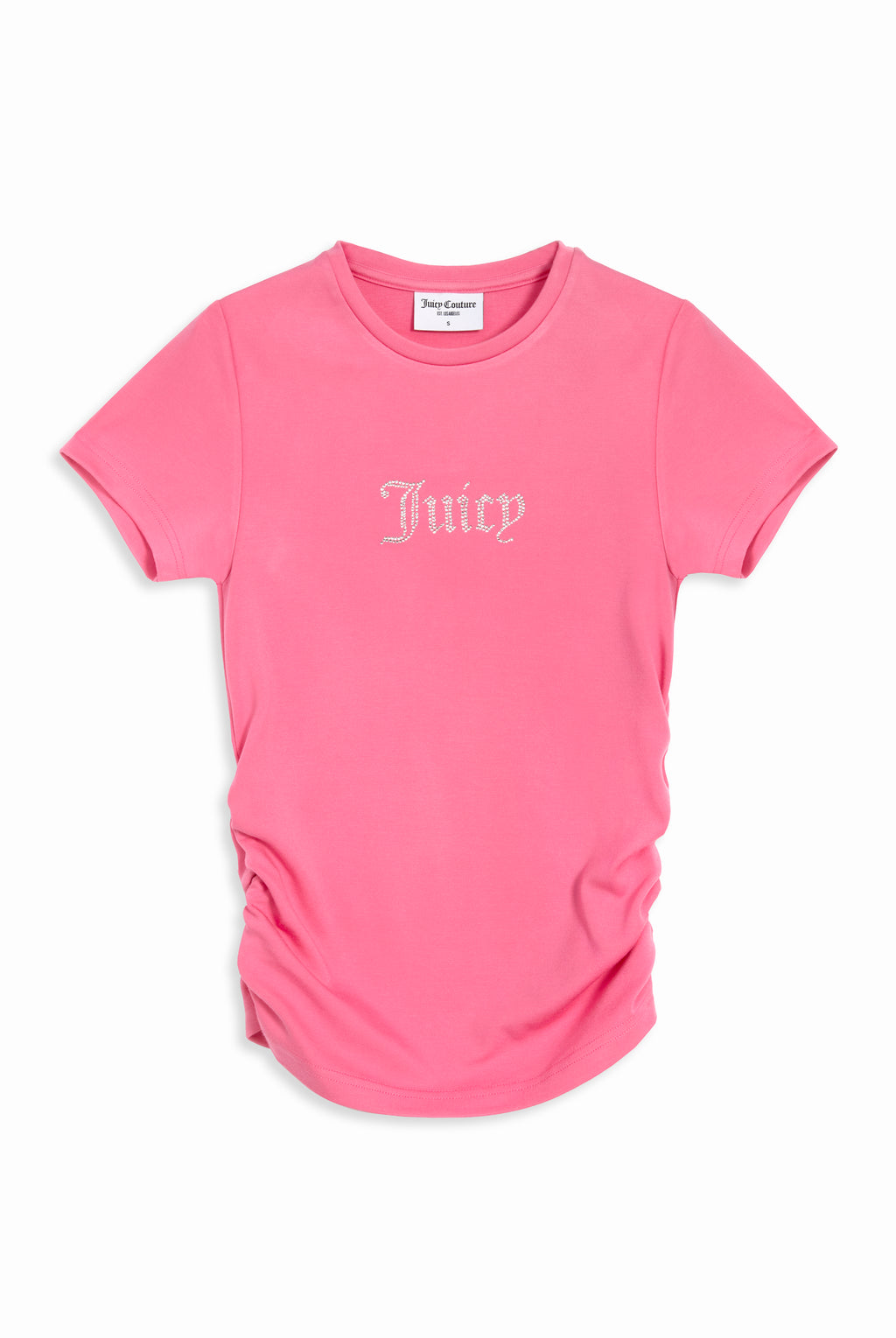 HOT PINK JERSEY DIAMANTÉ RUCHED TEE