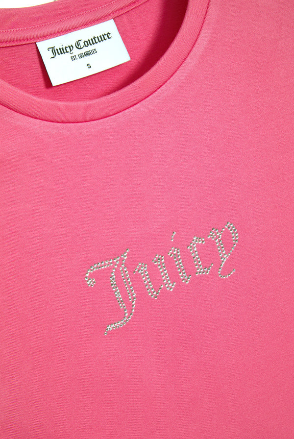 HOT PINK JERSEY DIAMANTÉ RUCHED TEE