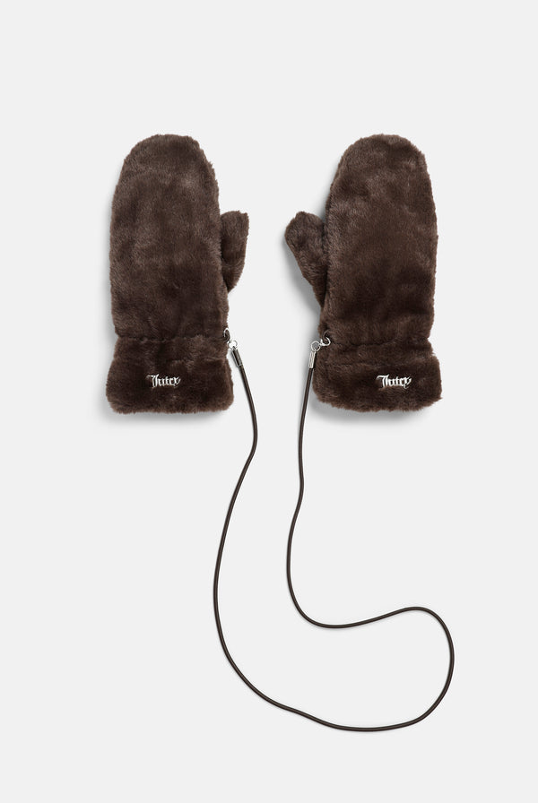 Java Drawstring Fur Mittens