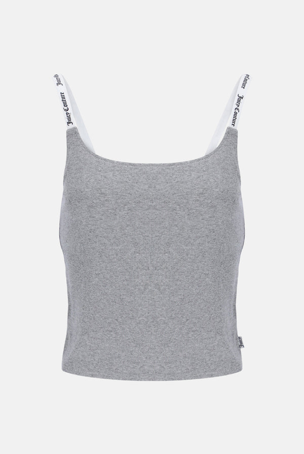 SILVER MARL CONTRAST STRAP RIBBED TANK TOP