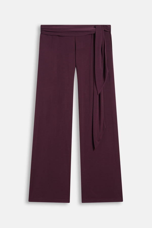Displays the Winetasting 'Juicy' branded Belted Flare Trousers