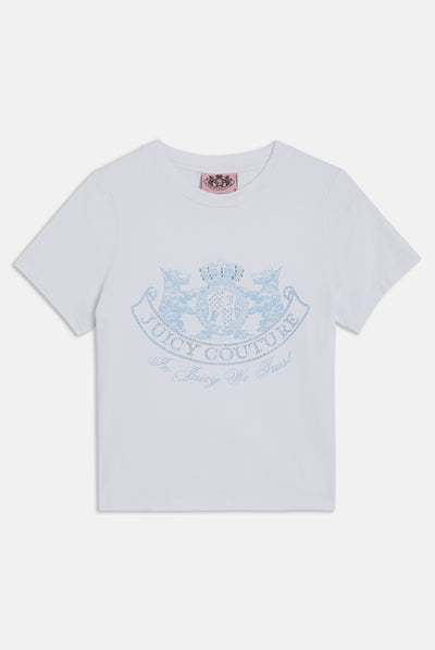 WHITE JERSEY FITTED DOG CREST HERITAGE T-SHIRT