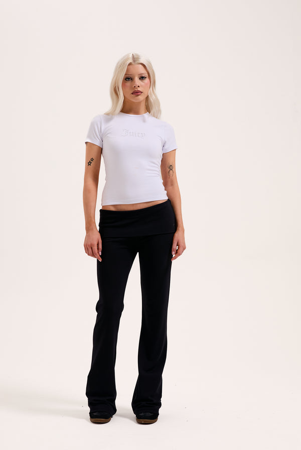WHITE DIAMANTE LOGO FITTED TEE
