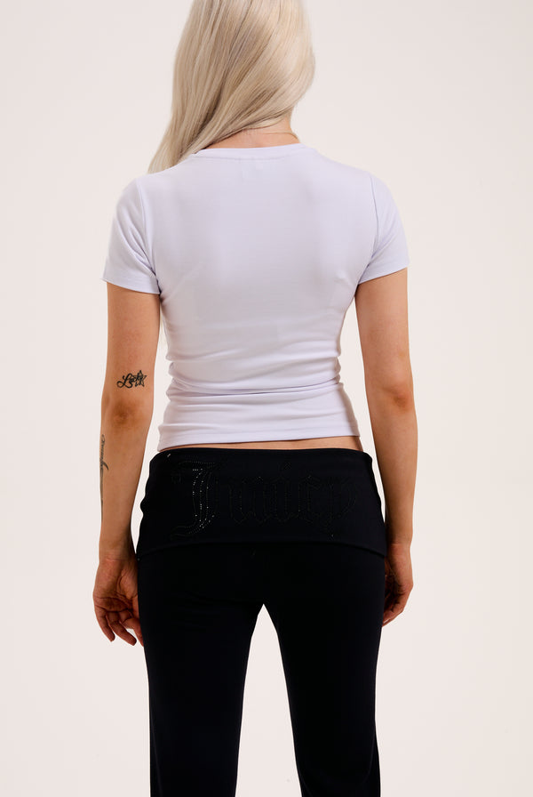 WHITE DIAMANTE LOGO FITTED TEE