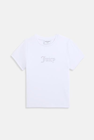 WHITE DIAMANTE LOGO FITTED TEE