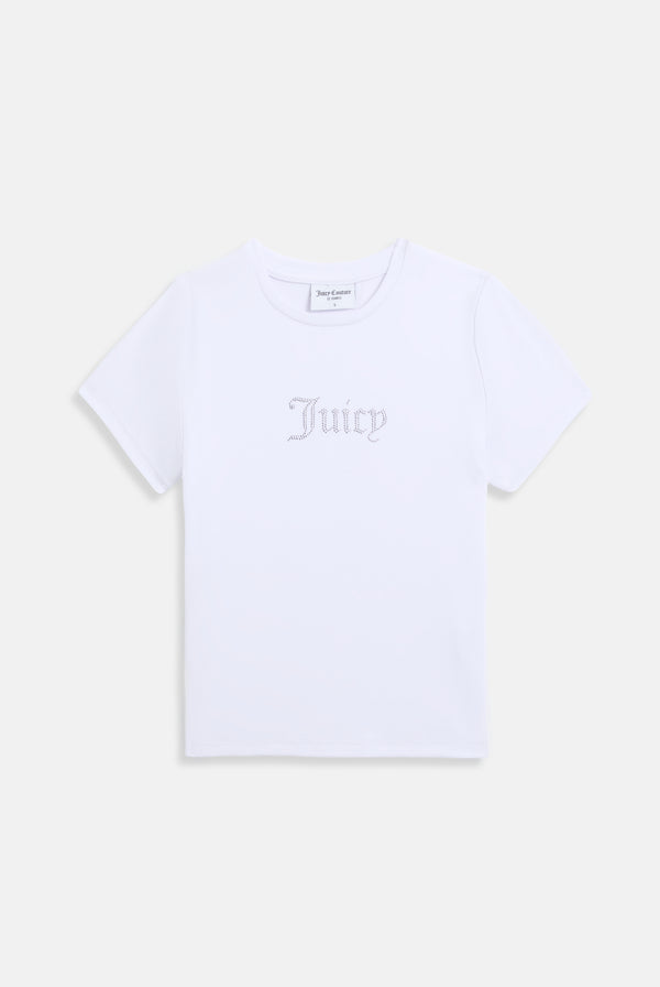 WHITE DIAMANTE LOGO FITTED TEE