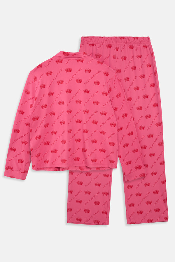 PINK CROWN PYJAMA SHIRT & TROUSER SET