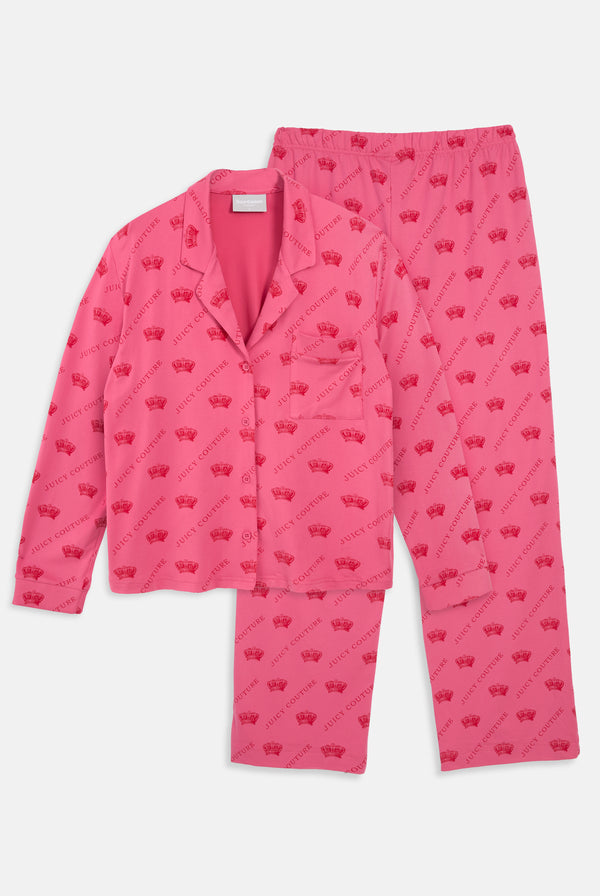 PINK CROWN PYJAMA SHIRT & TROUSER SET