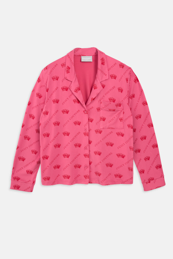 PINK LONG SLEEVE CROWN PYJAMA SHIRT