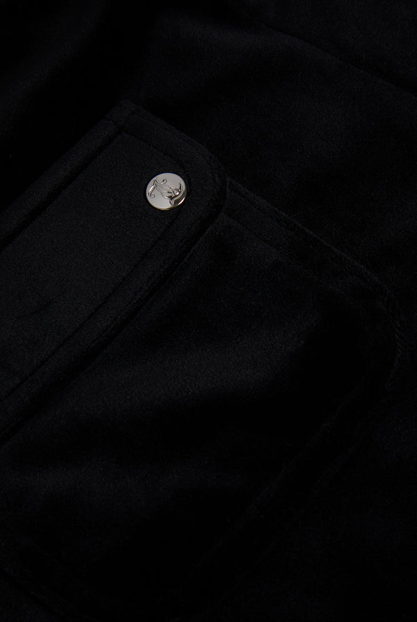 BLACK CLASSIC VELOUR TRACK SHORT WITH BACK POCKET