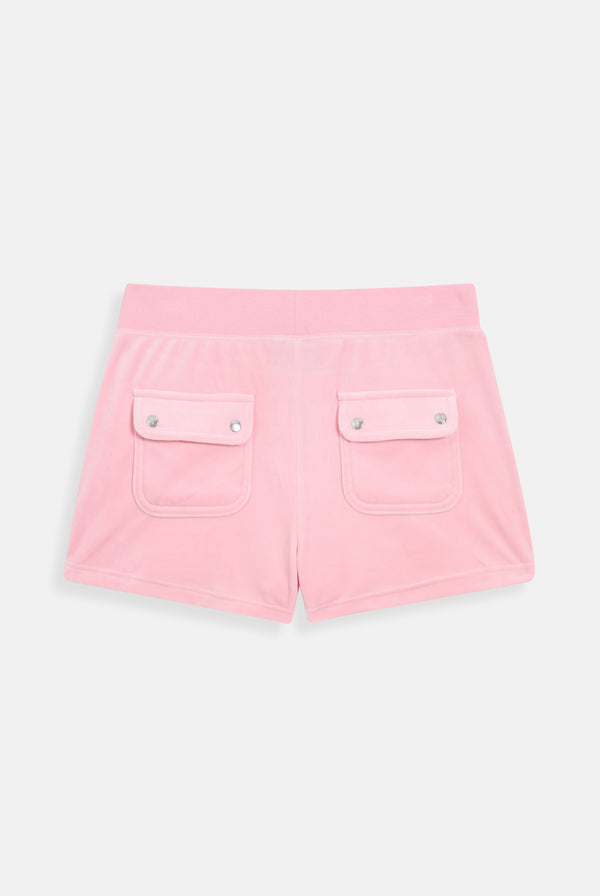 JUICY PINK CLASSIC VELOUR TRACK SHORT WITH BACK POCKET