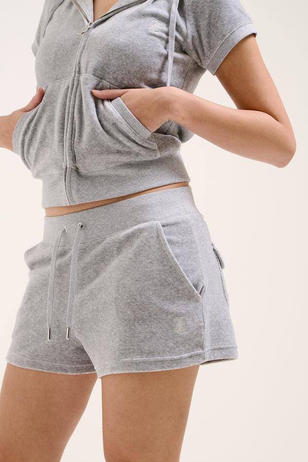 SILVER MARL COTTON VELOUR TRACK SHORT WITH BACK POCKET