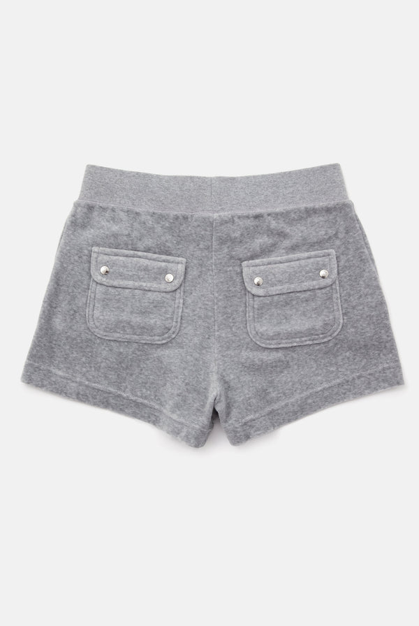 SILVER MARL COTTON VELOUR TRACK SHORT WITH BACK POCKET