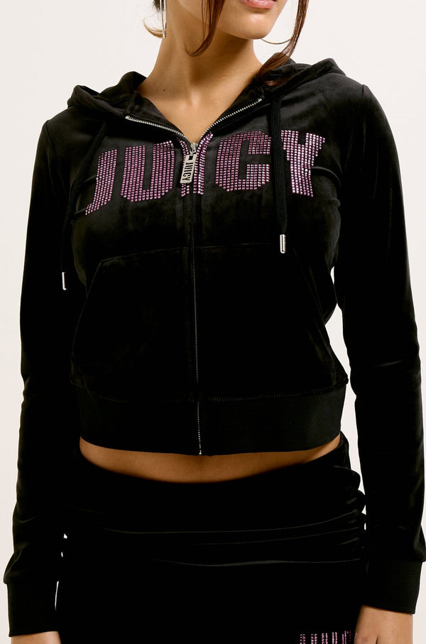 BLACK DIAMANTE IMPACT CLASSIC VELOUR HOODIE