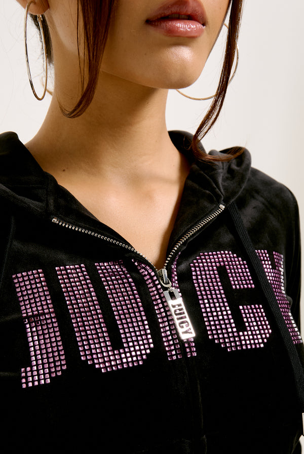 BLACK DIAMANTE IMPACT CLASSIC VELOUR HOODIE