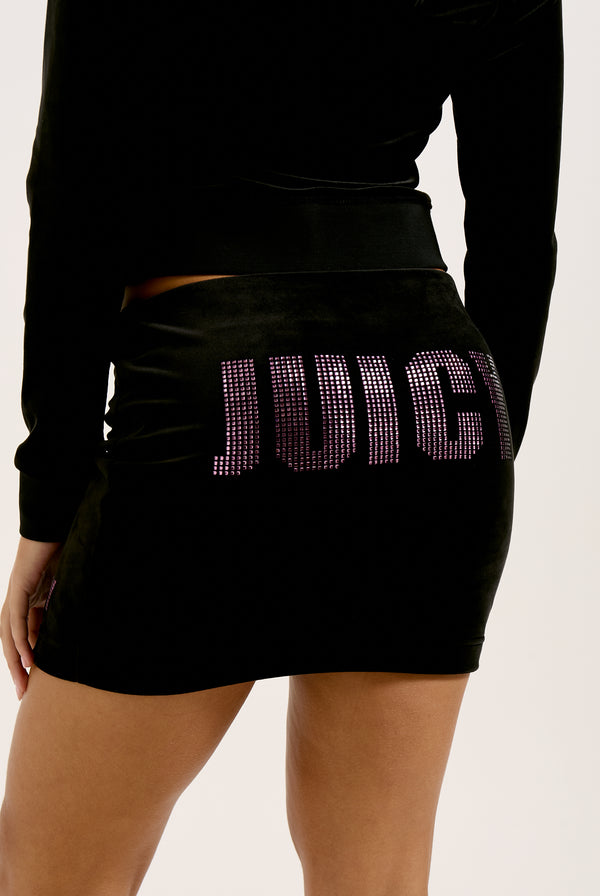 BLACK DIAMANTE IMPACT VELOUR SKIRT