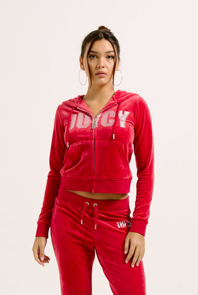 ASTOR RED DIAMANTE IMPACT CLASSIC VELOUR HOODIE