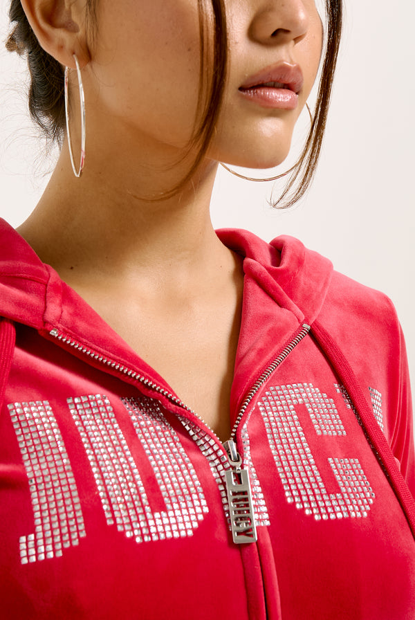 ASTOR RED DIAMANTE IMPACT CLASSIC VELOUR HOODIE