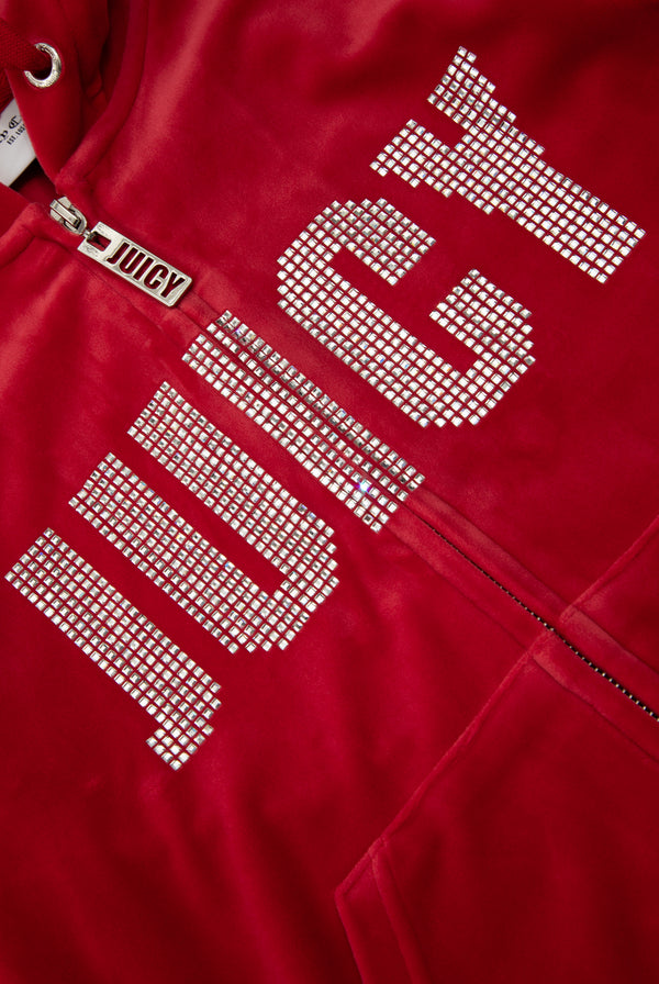 ASTOR RED DIAMANTE IMPACT CLASSIC VELOUR HOODIE