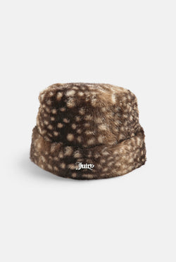 Displays the Bambi Print 'Juicy' branded Faux Fur Hat
