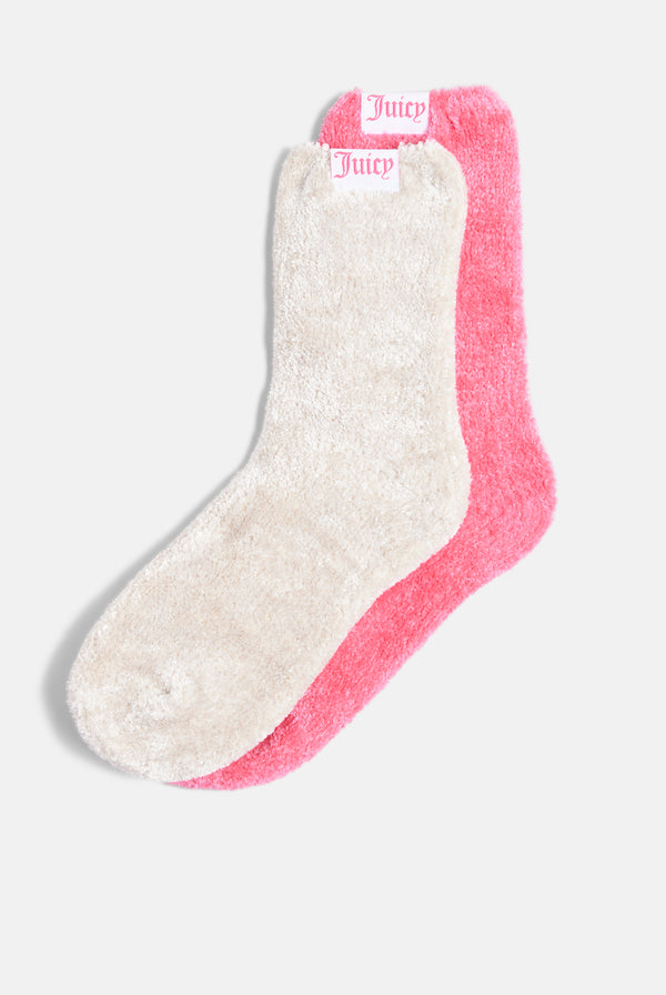 HOT PINK/ OATMEAL MARL MULTIPACK OF 2 FLUFFY SOCKS